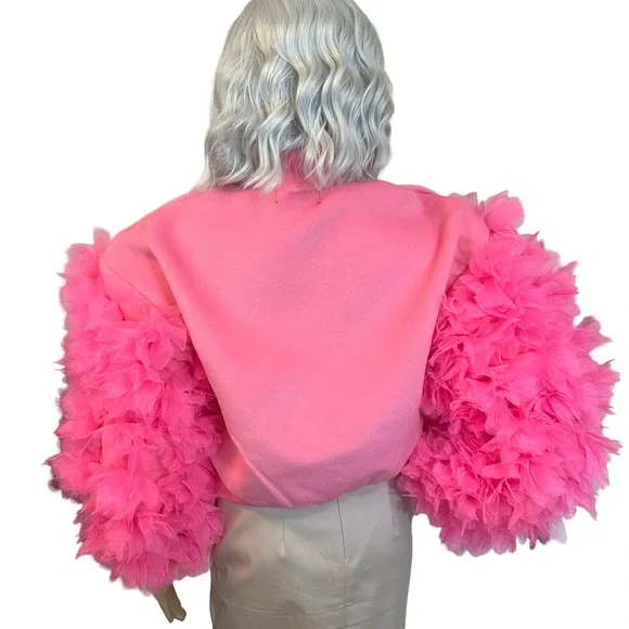 Akira NWT Size S Ultra Obsession Pink Barbie Ruffle Puff Sleeve Fleece Top (485) - Picture 6 of 11